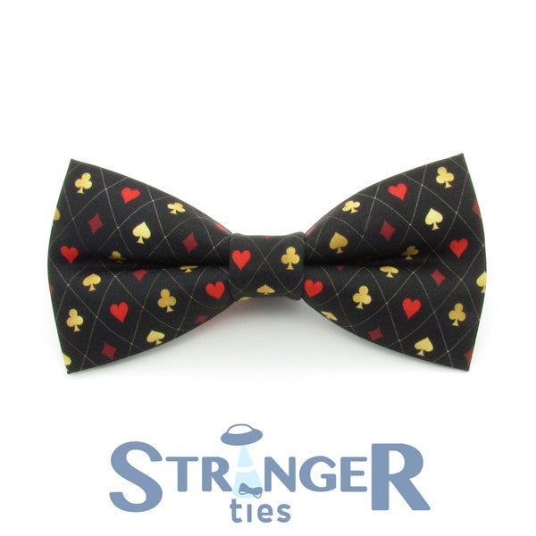 Red Black and Gold Card Suit Patterned Bowtie - Ace Diamond Spade Club | Playing Card | Suits | Poker Bowtie | Casino | Wedding