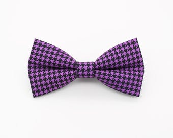 Purple Houndstooth Bowtie - Black Dogtooth Check Wedding Accessory | Handmade Classic Bow Tie | Modern Formal Style
