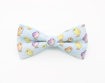 Cute Chick Bowtie - Pastel Blue Baby Chicken Print | Handmade Farm Animal Bow Tie | Easter Gift | Chicken Lover Accessory