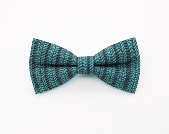 Teal Knit Pattern Printed Bowtie - Cozy Wool Effect Gift | Handmade Knitted Print Bow Tie | Winter Wedding Accessory | Knitter Style