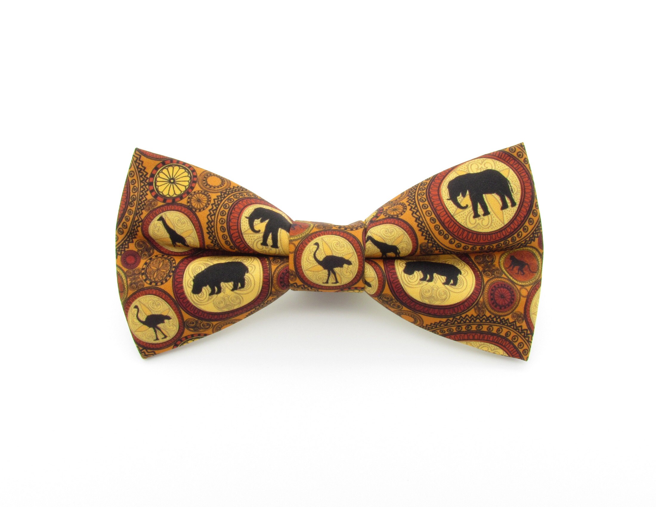 African Animal Designed Bowtie & Cufflinks - Animal Kingdom | Safari | Elephant | Giraffe | Ostrich | Hippopotamus | Adult Bowties |