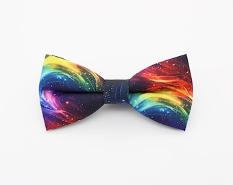 Rainbow Galaxy Bowtie - Colorful Nebula Print | Cosmic Formalwear | Starry Bow Tie | LGBTQ+ Fashion | Pride