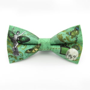 Green Absinthe Inspired Bowtie | Whimsical Fantasy Bowties | Green Butterfly | Skull | Groom Bowtie | Poison | Fairy | Mens Bowties |