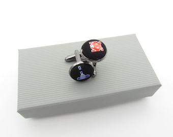 Arcade Shooter Game Cufflinks - Retro Space Cufflinks | Gamer Cufflink | Wedding Cufflinks | Fabric Cufflinks | Geeky Cufflinks | Nerdy
