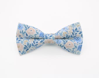 Soft Blue & Pink Floral Bowtie - Pastel Wedding Gift | Handmade Cottage Garden Bow Tie | Romantic Spring Accessory