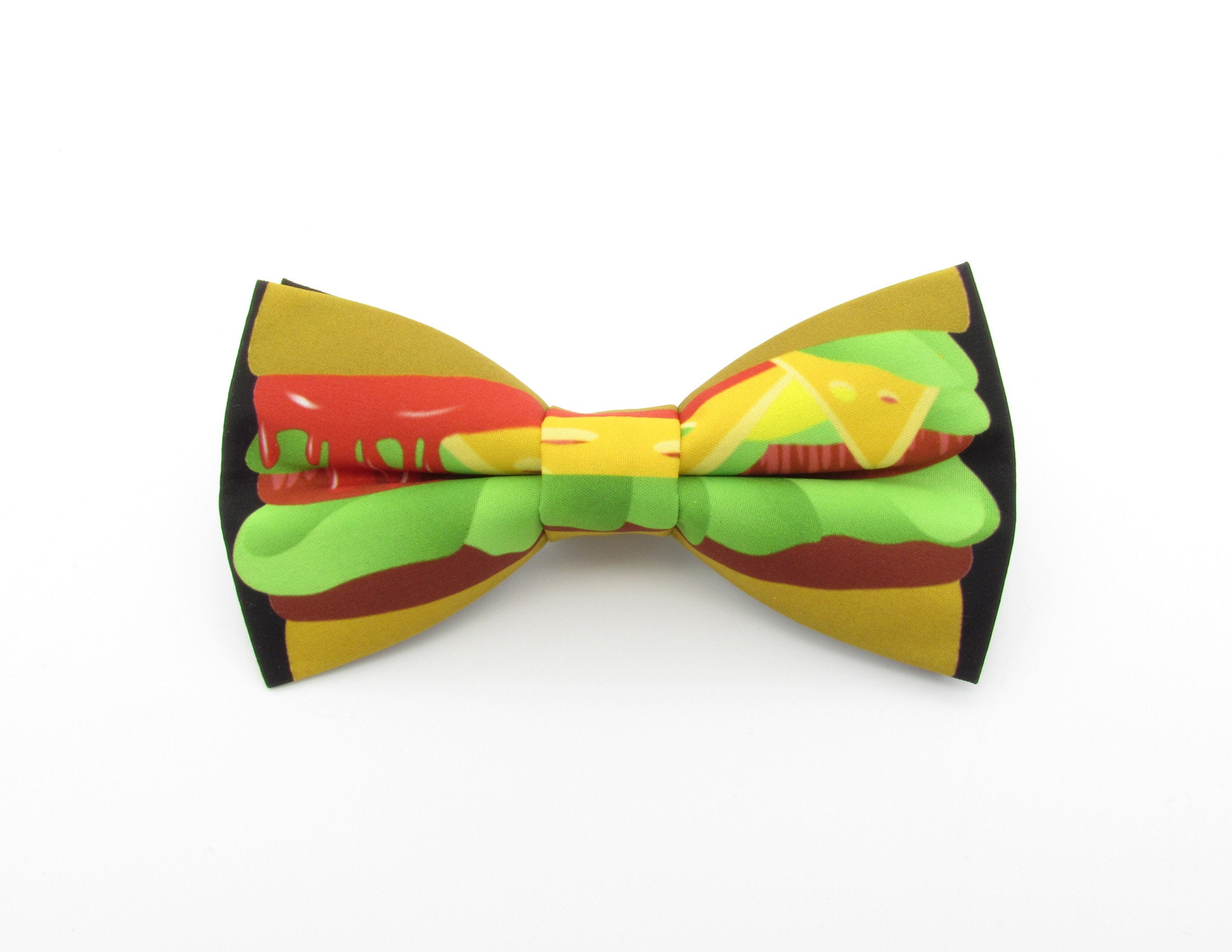 Burger Bowtie Set - Fast Food | French Fries Pocket Square | Big Mac Bowtie | Mens Bowtie | Boys Bowties | Unusual Bowtie | Burger Cufflinks