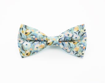 Pastel Floral Bowtie Set - Mint Blue Garden Wedding Gift | Handmade Watercolor Flower Bow Tie | Romantic Spring Accessory