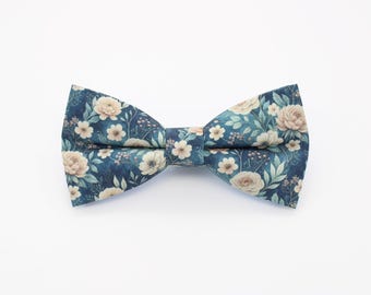 Dusty Blue Floral Bowtie - Romantic Garden Wedding Gift | Handmade Vintage Flower Bow Tie | Soft Botanical Accessory | Elegant Spring Style