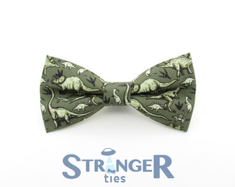 Green Dinosaur Bowtie & Cufflinks - Fossil Pattern | Green Dinosaurs | Mens Bowties | Prehistoric Bowties | T-rex | Baby Bowtie | Eucalyptus