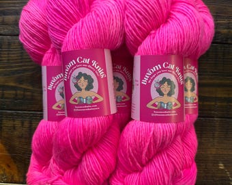 HOT PINK DK Single Ply Hand Dyed Yarn Superwash Merino