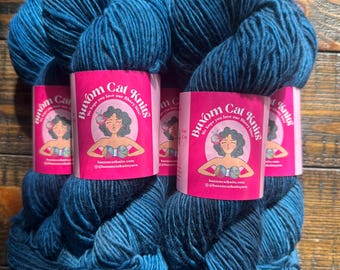 DEEP BLUE DK Single Ply Hand Dyed Yarn Superwash Merino