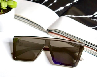 Oversized Black mirror square sunglasses | Retro aesthetic |