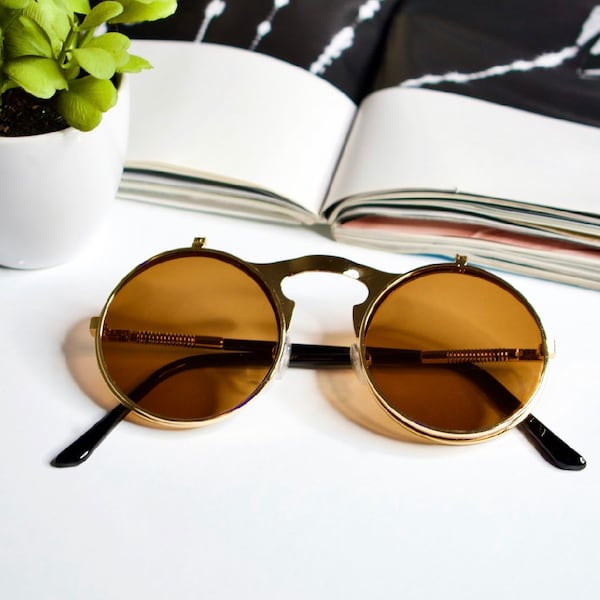 80s Vintage theme sunglasses | steampunk | flip shades | retro and round