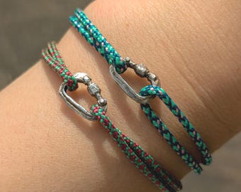 Braccialetto con moschettone in miniatura, 10 colori, montagna personalizzata, gioielli d'avventura, arrampicata, regalo per boulder, regalo per scalatore, San Valentino,