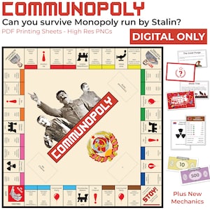 Communopoly Digital Files Pack - Can you survive Monopoly run by Stalin? • Custom Monopoly Template Board Game • PDF PNG Printable Digital