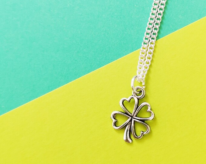Four Leaf Clover Necklace, Shamrock Necklace, Lucky Necklace, Good Luck