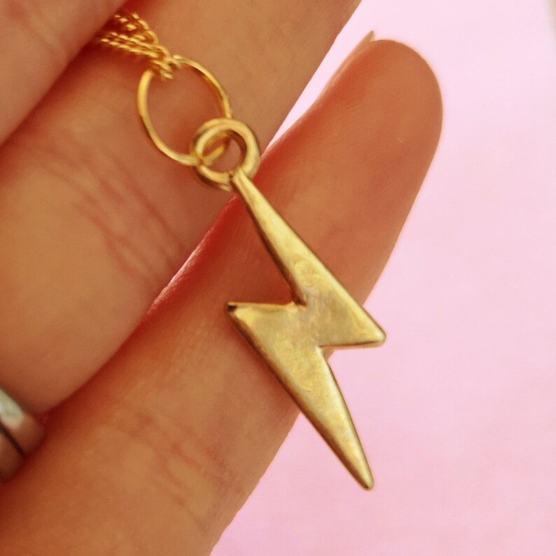 Gold Lightning Bolt Necklace Gold Lightning Pendant Thunder Etsy