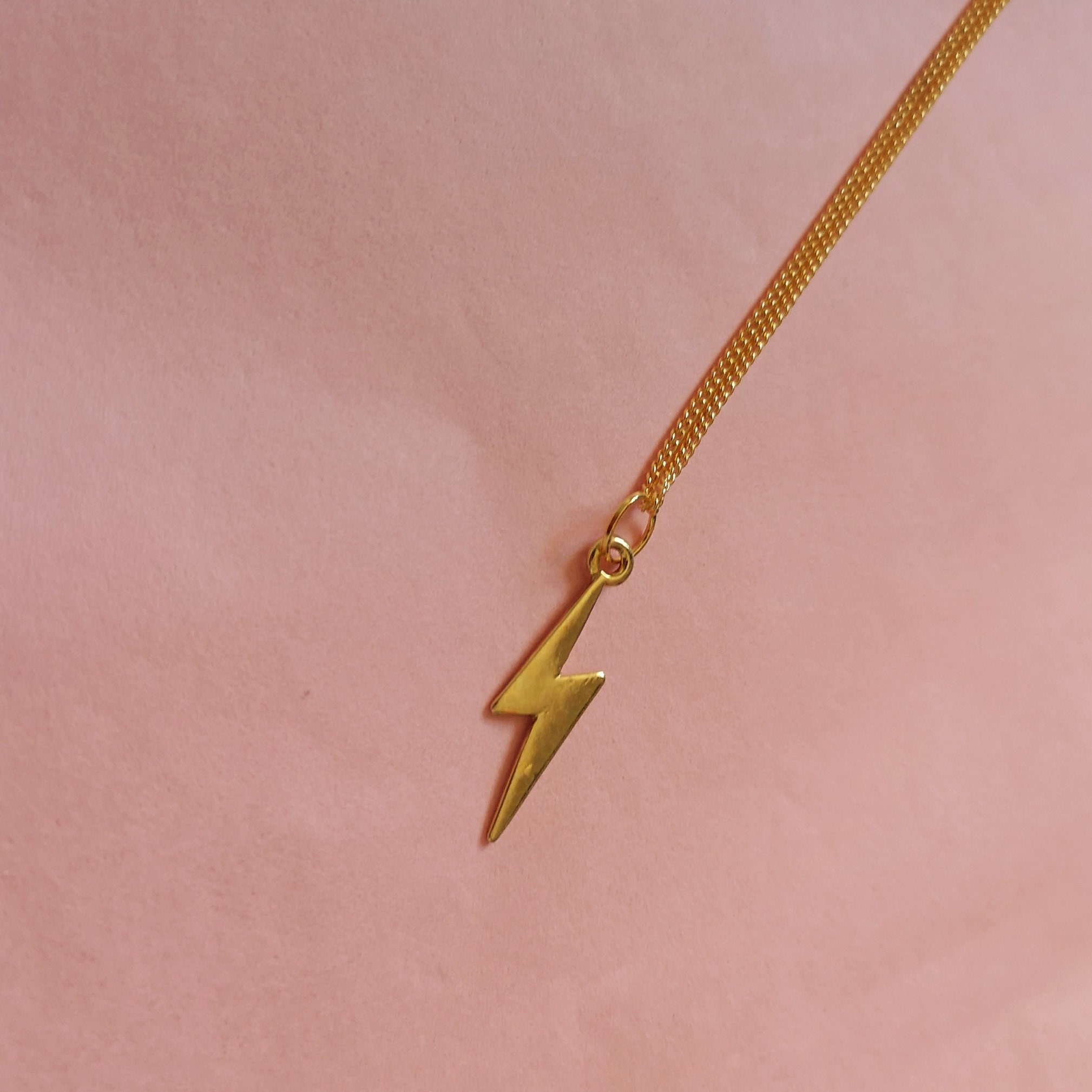 Gold Lightning Bolt Necklace Gold Lightning Pendant Thunder Etsy