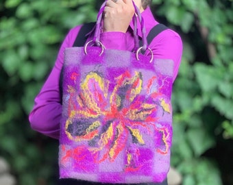 Eco-Friendly Felted Wool Handmade Bag with Flower – Unique gift ideas women