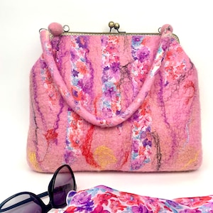 Stylish Pink Felt Wool Shoulder Bag - Unique Handbag for Women handmade - Perfect 9 Year Anniversary Gift for Wife