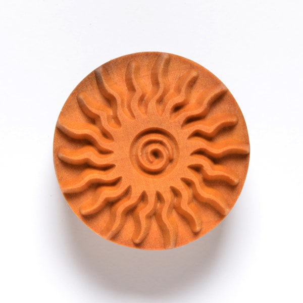 Scl-004 Large Round Wood Pottery Stamp - Spiral Sun