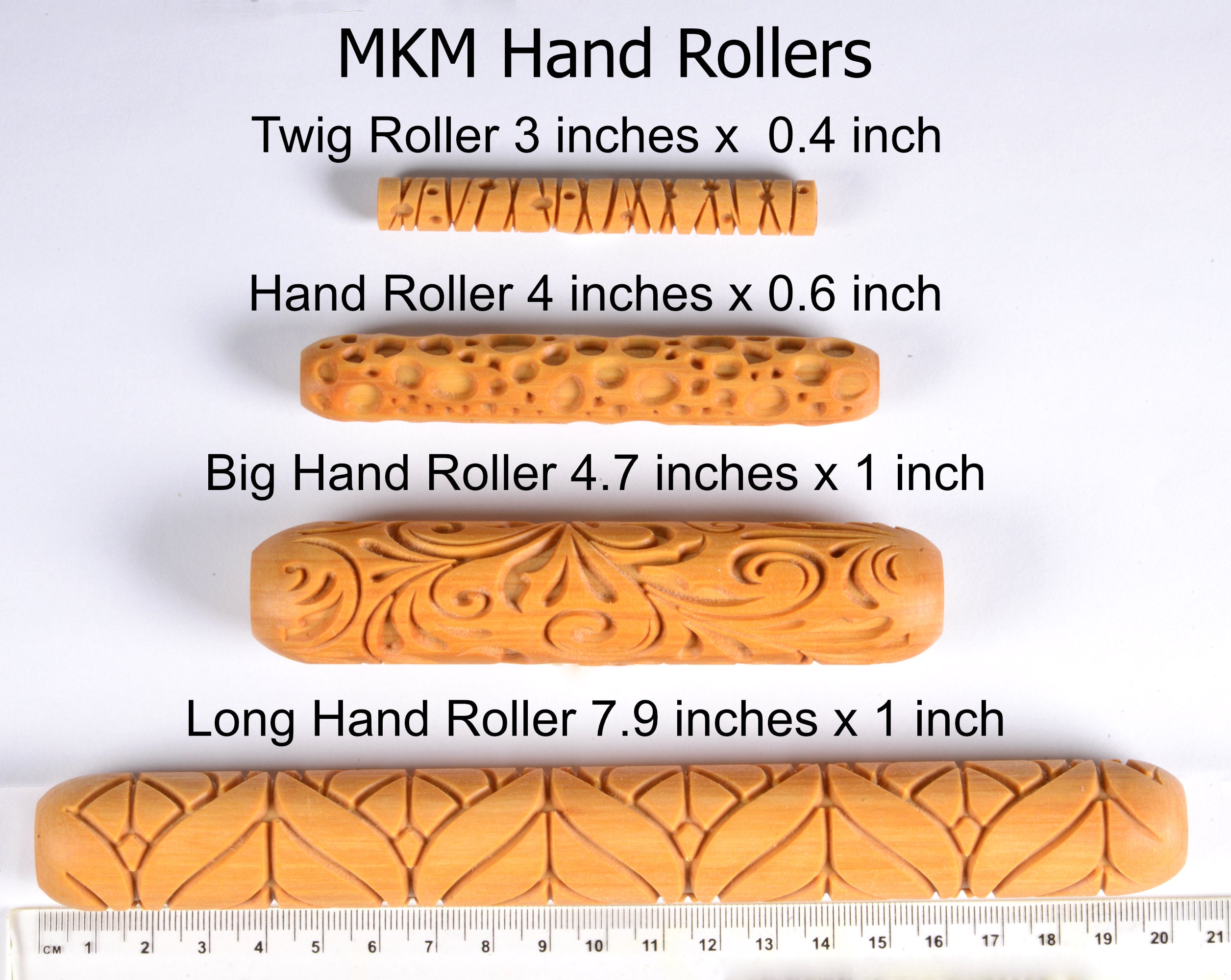 5 Styles 6 inch Wooden Handle Clay Texture Roller Modeling Pattern Pottery Tools Handmade Clay Slab Rollers Pins, Orange