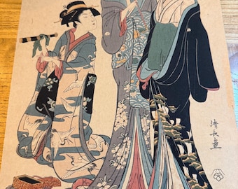 Japanese print of parents and exploring child