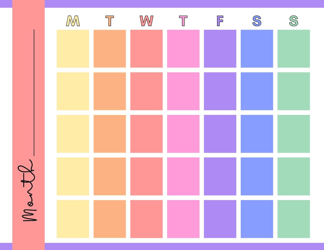 Colorful Blank Calendar Printable Instant Download - Etsy