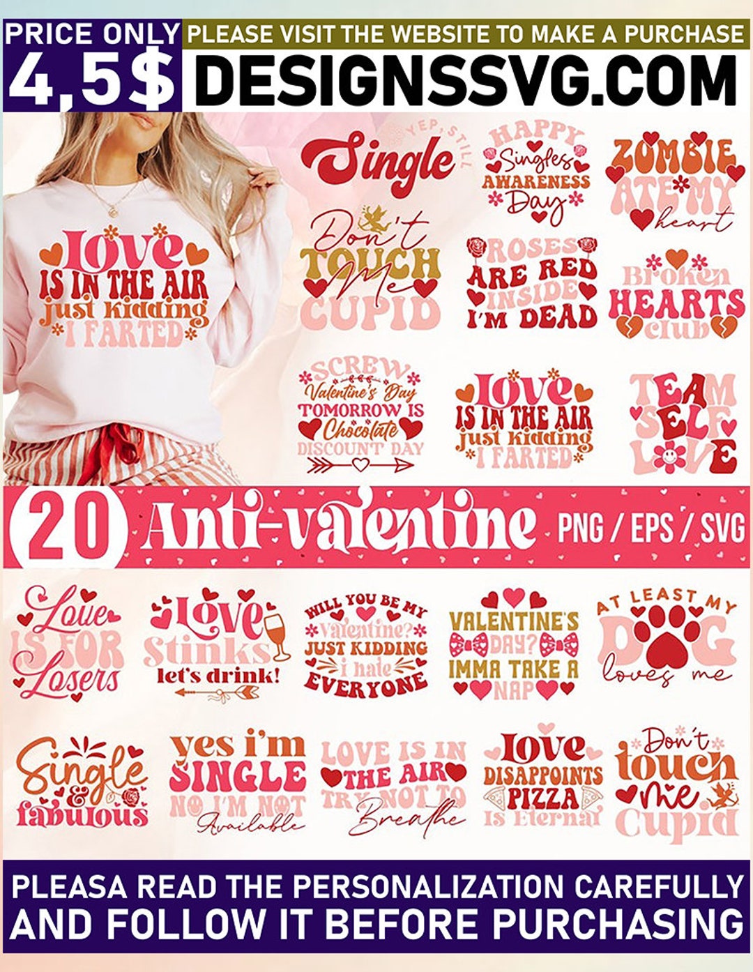 Anti Valentine Svg Png Bundle, Retro Valentine Svg, Sublimation Designs ...
