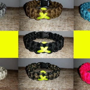 Bladder / Bone / Sarcoma Cancer Awareness 550 paracord survival bracelet yellow ribbon