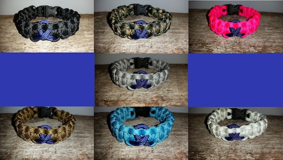 Colon Cancer Awareness 550 paracord survival bracelet dark blue ribbon