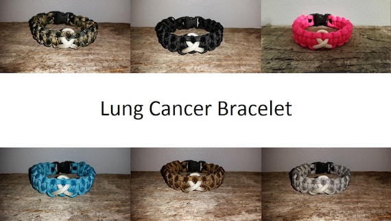 Lung Cancer Awareness 550 paracord survival bracelet white ribbon