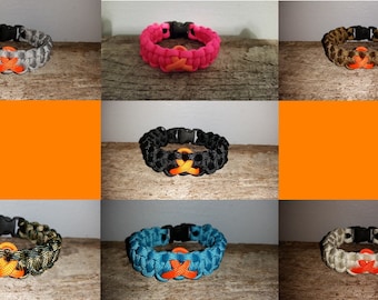 Leukemia / Kidney Cancer / Multiple Sclerosis MS Awareness 550 paracord survival bracelet orange ribbon