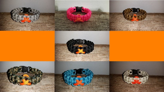 Leukemia / Kidney Cancer / Multiple Sclerosis MS Awareness 550 paracord survival bracelet orange ribbon