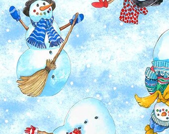 Snow Magic - Snowman Allover on Sky Fabric