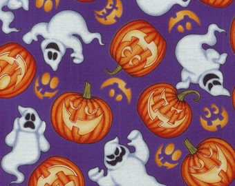 Boo Crew - Ghosts & Pumpkins Toss on Purple Fabric