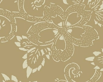 Midnight Blues - Tan Large Floral Print Fabric