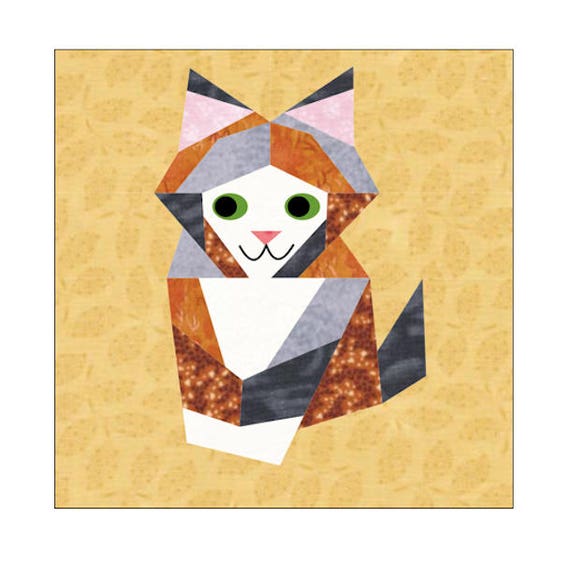 Calico Cat Quilt Block Paper Pieced Pattern Etsy