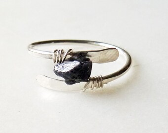 Silver Sapphire ring. Handmade with polished or oxidized silver & raw blue gemstone. September birthstone. Raw stone. 40th anniversary gifts