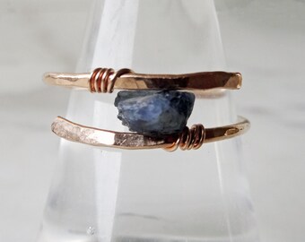 Raw Sapphire ring. Handmade Bronze and solitaire Sapphire ring. Blue Sapphire ring. September birthstone boho chic ring. Modern bohemian. UK