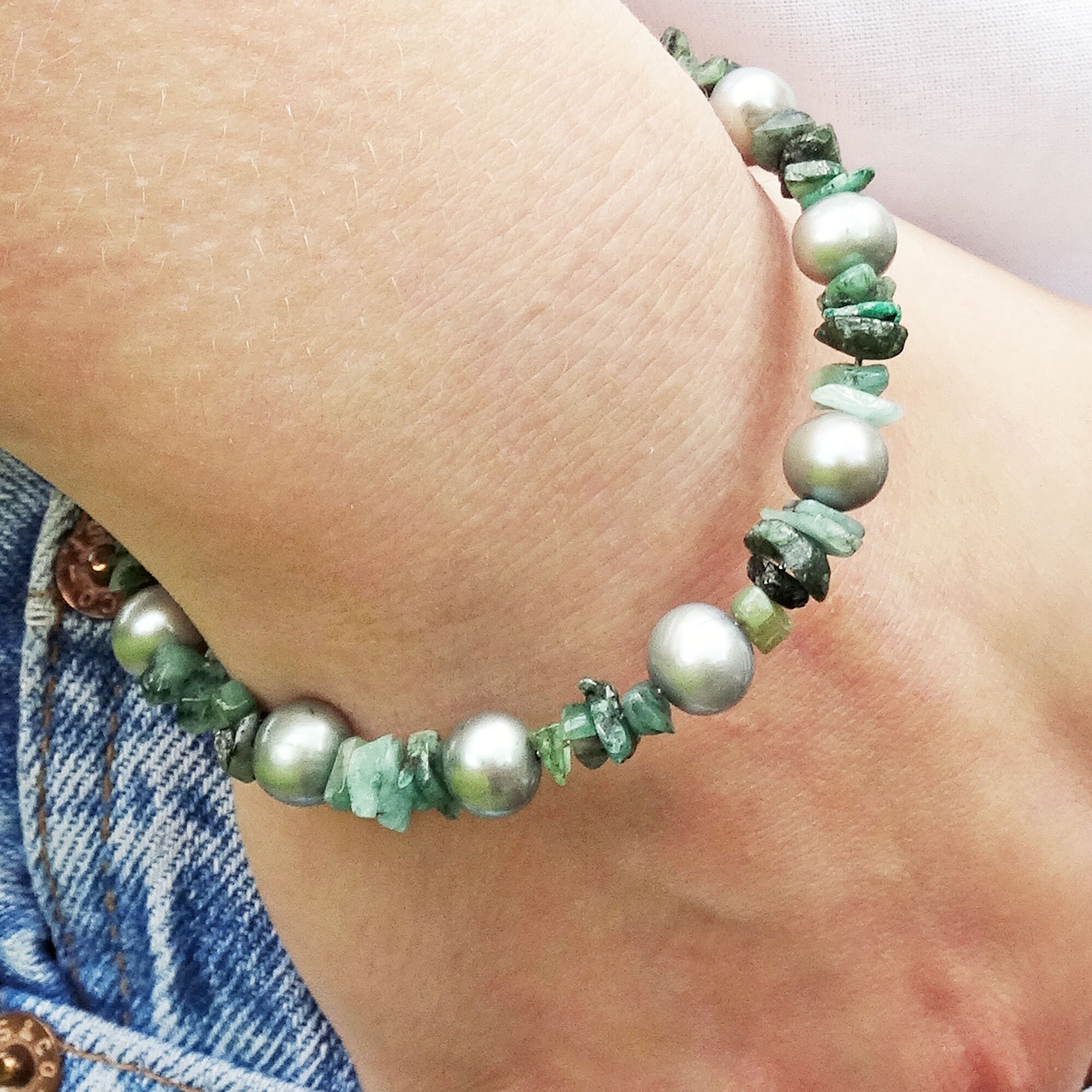 Raw Emerald bracelet green Emerald & Pearl cuff bracelet | Etsy