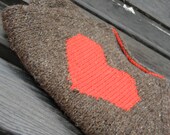 Wool Hand Knit Heart Dog's Coat, Brown sweater for dog with heart, Warm dog clothes. Knitted pet clothing