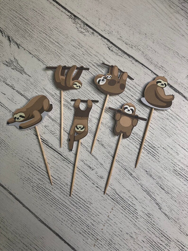 Sloth Cupcake Toppers X12 Decoration Birthday Party Decor Etsy