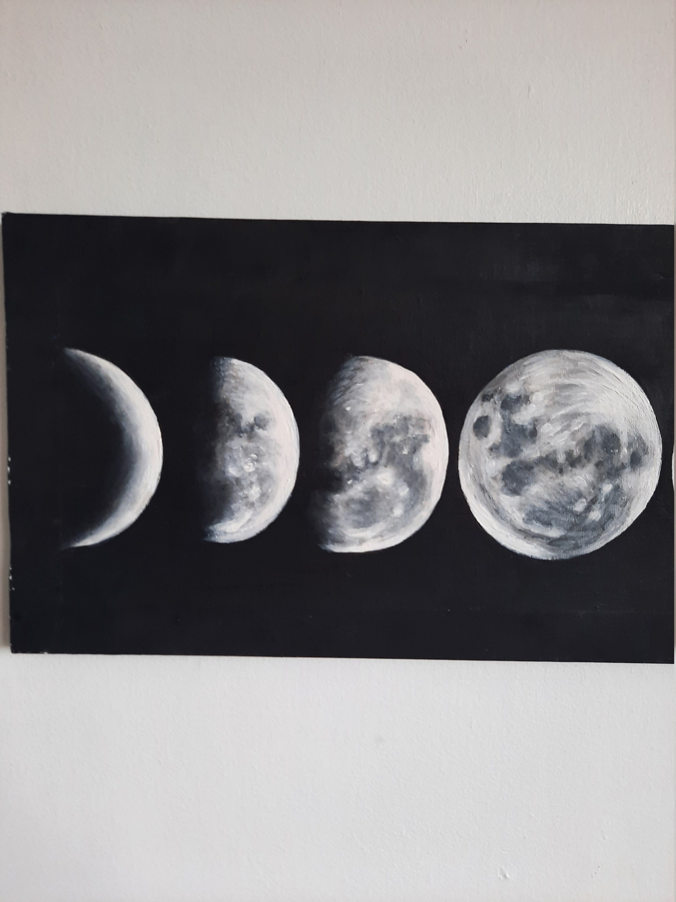 Orginal acrylic painting on canvas “full moon” black and white 16x20 inches