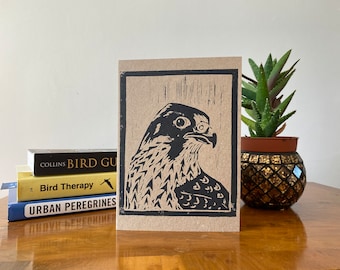 Peregrine Falcon - Linoprint Greetings Card