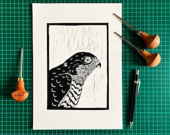 Sparrowhawk Lino Print