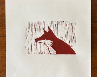 Fox cub linoprint