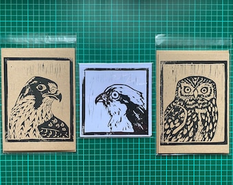 Pack of 3 hand printed bird cards