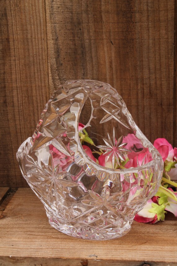 Small Lead Crystal Cut Glass Basket Vase Vintage Crystal Etsy