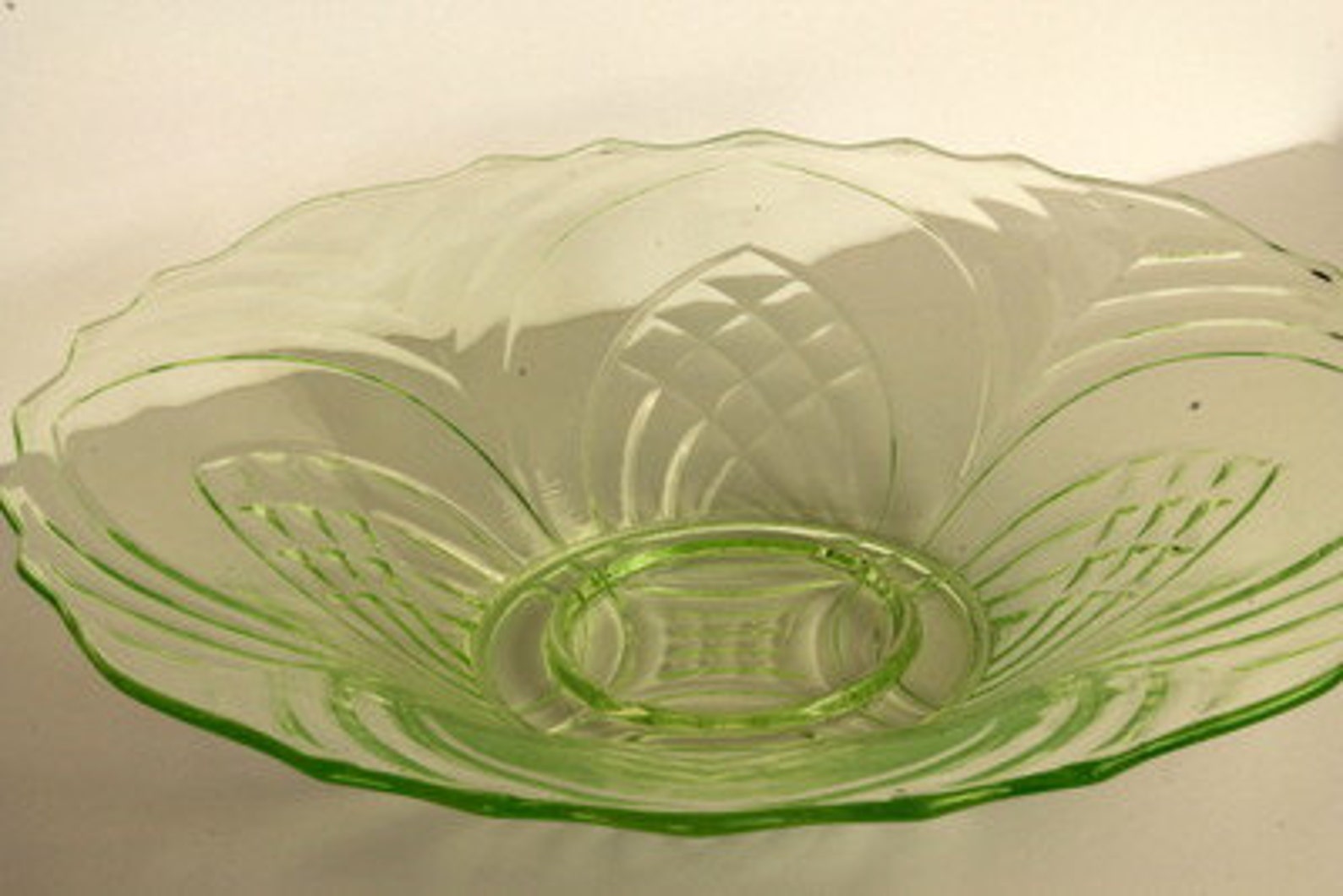 Uranium Glass Splayed Serving Bowl Pineapple design Art Deco Etsy
